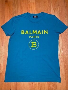 Balmain B Logo Felt Turquoise Tshirt 🔥